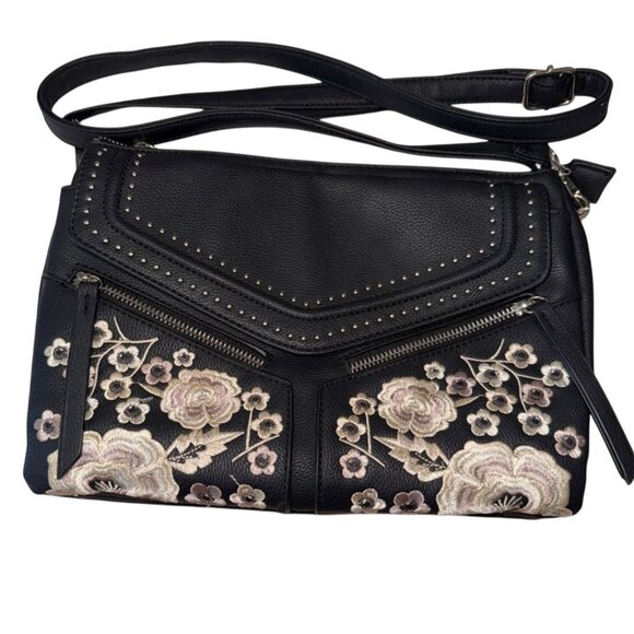 Torrid Faux Leather Studded Embroidered Floral Crossbody Adjust Strap Zip Flap - Picture 1 of 6